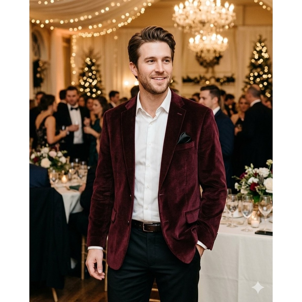Bar III Mens 44R Slim Fit Velvet Burgundy Sport Coat Fox Head Lining *read*